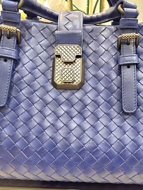 Bottega Veneta Periwinkle Intrecciato Satchel with Silver-Tone Hardware